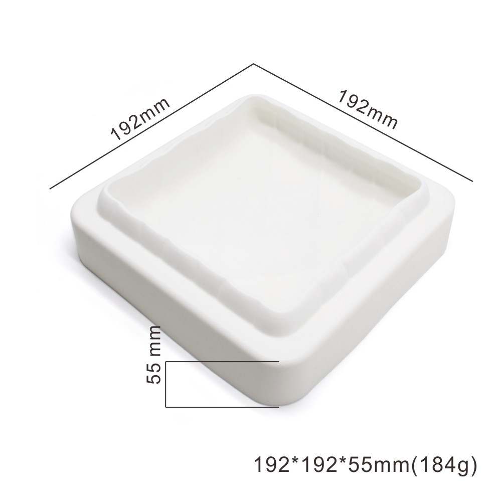 A white silicone mould shaped like a pillow, measuring 192mm by 192mm and 55mm in height. The mould features a smooth interior and slightly rounded edges, with measurements labeled on the image.