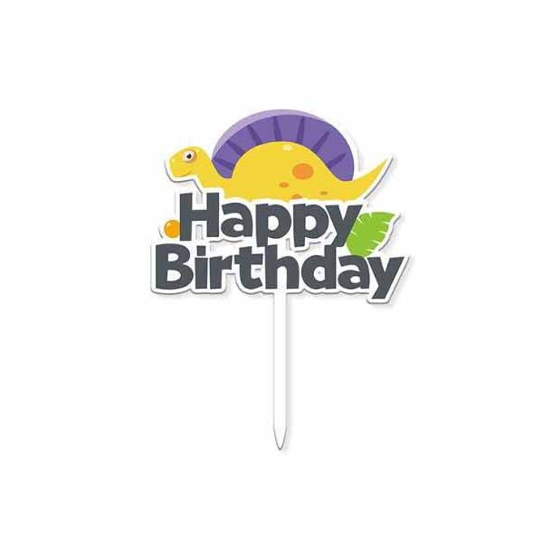 "A colorful cake topper featuring the words &