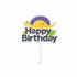 "A colorful cake topper featuring the words &