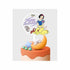 A colorful birthday cake topper featuring a character that resembles Snow White, surrounded by small animal figures, including a bird, a squirrel, and a rabbit. The topper includes the text "Happy Birthday" in playful lettering. The cake has an orange frosting layer with decorative elements like a blue star and small green icing decorations on top. There&