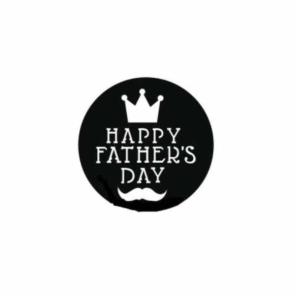 The image features a round black fondant embosser or cookie stamp. In the center, the text "HAPPY FATHER&