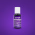 A bottle of Chefmaster Liqua-Gel color in purple, 0.7 oz (20 ml). The bottle has a white cap and features a label that prominently displays the word "purple." The background is a solid purple color, complementing the product inside. The label includes ingredients in English and Spanish, such as corn syrup, glycerine, sugar, and modified food starch.