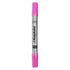 The image shows a Kopykake edible ink pen. The pen has a silver barrel with black accents, and the brand name "Kopykake" is printed on the side. Both ends of the pen are capped with bright pink caps. The pen is upright and centered against a white background. It is designed for use in edible decoration, typically for cakes and pastries.