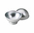 Two metal baking pans designed for making spherical cakes. One pan is a half-sphere shape with a smooth, reflective surface, while the other is a bowl-shaped pan that complements it. Both pans are silver in color and lack any visible handles or decorations.