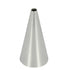 A stainless steel piping nozzle with a conical shape, tapering to a small opening at the top. The number &
