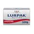 A rectangular packaging for Lurpak unsalted butter, weighing 500g. The package features a silver background with bold blue text that reads "LURPAK BUTTER" and the word "UNSALTED" highlighted in red. A logo with crossed utensils and "EST 1901" is displayed above the brand name.