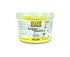 A 1 kg tub of Blue Baker yellow sugar paste (fondant). The tub features a transparent lid and a colorful label. The label includes the product name "BLUE BAKER" at the top, followed by "sugar paste" and indicates the color "YELLOW." Additional information is provided on the label, including ingredients and usage instructions. The overall design is bright and eye-catching, suitable for baking and decorating cakes.