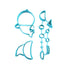 The image features a set of four blue plastic cookie cutters designed in the shapes associated with the "Baby Shark" theme. The shapes include: 
1. A shark&