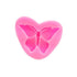 A pink silicone mold in the shape of a heart, featuring a detailed butterfly design in the center. The mold is flexible and has a smooth surface.
