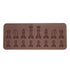 Image description for accessibility: A brown silicone mold designed for making chess pieces. The mold features various shapes including pawns, a rook, a knight, a bishop, a queen, and a king, laid out in two rows. The overall design is long and rectangular.
