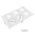 A white silicone mould designed to create six clam shell-shaped items. The mould dimensions are labeled, measuring 295mm by 170mm by 25mm, with each clam shell cavity measuring 80mm by 20mm. The mould features detailed shell patterns and is flat with rounded corners.