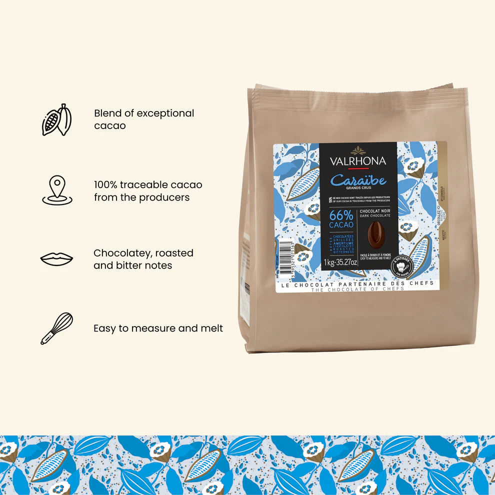 Valrhona Dark Gourmet Chocolate Caraibe 66% 1KG