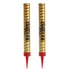 Two gold sparkler candles with a textured surface and the brand name "dekora" printed in black, topped with red tips, standing upright against a white background.
