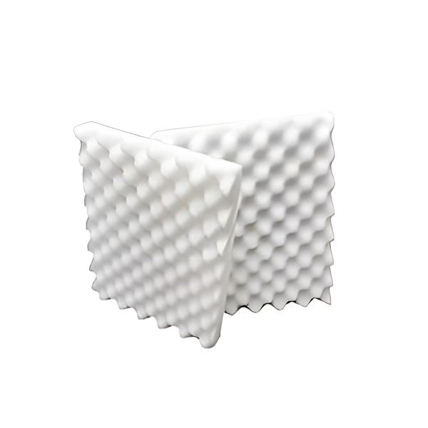 Two white flower foam drying pads are shown, featuring a textured surface with a honeycomb pattern. The pads are stacked in a way that displays their three-dimensional shape, designed to assist in drying flowers efficiently.