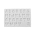 The image features a white silicone mold with uppercase letters of the English alphabet arranged in a grid format. Each letter has a funky, irregular outline, creating a whimsical design. The letters are presented in a clear, embossed style, allowing for easy identification when used for baking or crafting. The mold includes all letters from A to Z, with each letter uniquely shaped and spaced evenly on the rectangular mold.