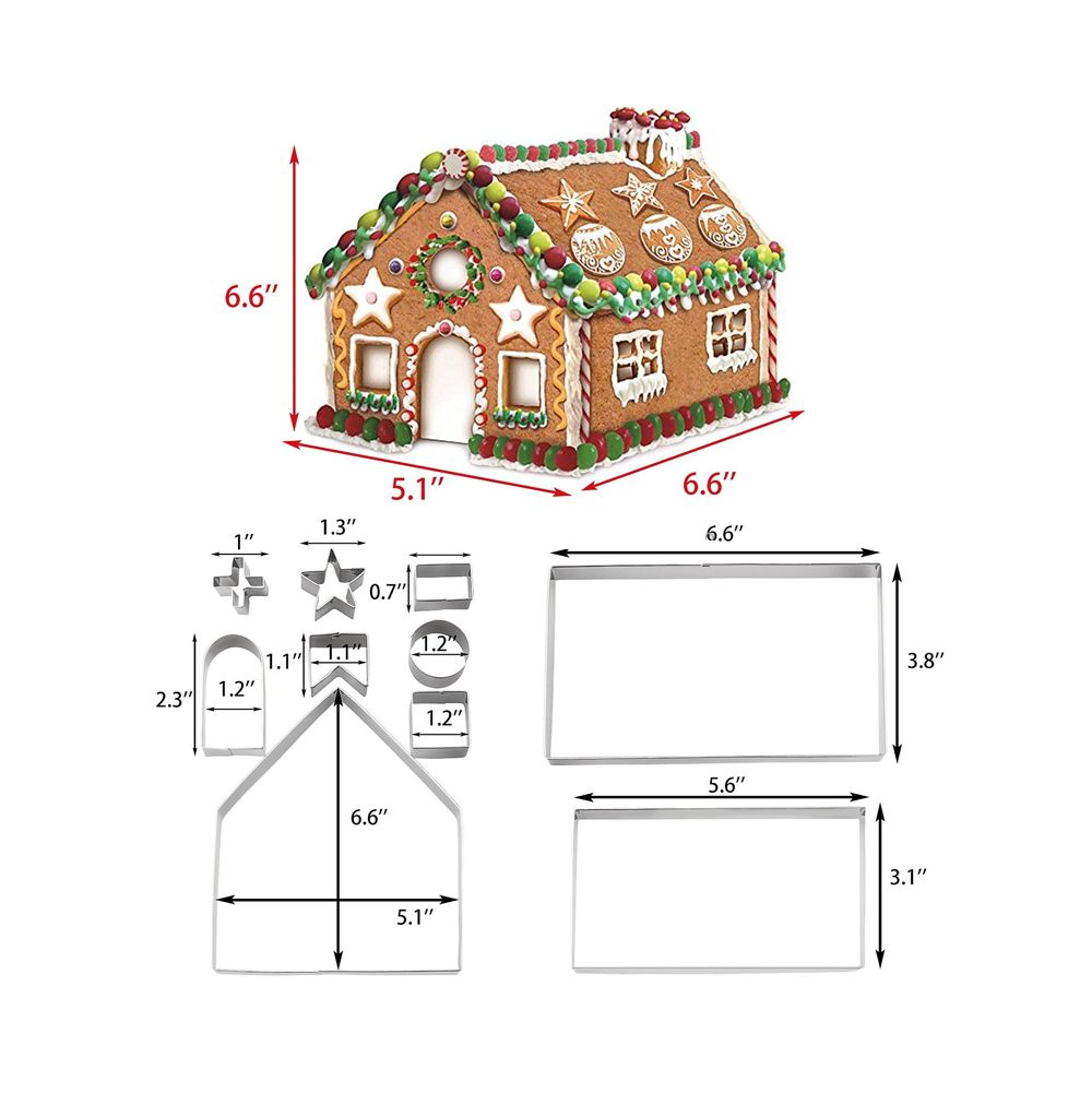 3D Gingerbread House Cookie Cutters - Set of 10