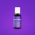 A bottle of Chefmaster Liqua Gel Color in violet, 0.7 oz (20 ml). The bottle is round with a white cap and a black base. The front label features the word "violet" prominently. The back label lists ingredients including glycerin, sugar, and food color additives, along with the net weight at the bottom. The background is a solid purple color.