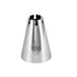 An image of a metal piping nozzle with a cone shape, labeled "105" on its side. The nozzle has a round opening at the top with a design featuring small cutouts for creating decorative icing patterns. The surface is shiny and smooth, indicating it is made of stainless steel.