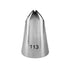 A stainless steel piping nozzle with a conical shape, featuring a pointed tip that is split at the top. The nozzle is labeled with the number "113" on its side.