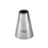A metal piping nozzle with a conical shape and a serrated edge at the top. The nozzle has the number "172" printed on the side.