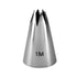 A metal piping nozzle shaped like a cone, labeled "1M." The nozzle has a pointed top with multiple slits and a smooth, shiny surface.
