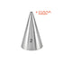 A metal piping nozzle with a conical shape, labeled with the number "2" on its side. The nozzle is shiny and smooth, tapering to a small opening at the top. Next to it, there is an illustration of a wavy line, suggesting the type of decoration that can be created using this nozzle.