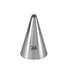 A silver metal piping nozzle with a conical shape, featuring two small openings at the tip and the number &