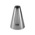An image of a stainless steel piping nozzle, styled in a conical shape with a fluted edge at the top. The nozzle has the number "348" printed on its side. It is designed for decorating cakes and other pastries. The background is plain, emphasizing the nozzle.
