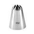A stainless steel piping nozzle with a conical shape and an open tip featuring a star pattern. The nozzle is marked with the number "352" on its side.
