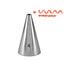 A stainless steel piping nozzle with a conical shape, labeled with the number "4." Above the nozzle, there are decorative swirl and wave patterns in red, suggesting possible piping designs.