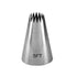 A stainless steel piping nozzle with a conical shape, featuring a jagged edge at the top. The nozzle is labeled with "5FT" on its side.