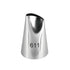 A metallic piping nozzle with a tapered, conical shape, featuring an open tip at the top. The number "611" is printed on the side of the nozzle. The surface appears shiny and smooth, indicative of stainless steel material commonly used for baking accessories.