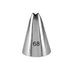 Silver piping nozzle with a pointed tip and the number &