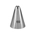A metallic piping nozzle with a cone shape, featuring a jagged opening at the top and the number "69" printed on the side. The nozzle is designed for cake decorating or pastry applications.