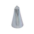 A metallic piping nozzle with a conical shape and a pointed tip. The surface is shiny and reflective, indicating a high-quality material suitable for decorating baked goods.