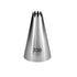 An image of a metallic piping nozzle with a cone shape, featuring a pointed tip and several star-shaped openings at the top. The nozzle is marked with the number "338" on its side. It is designed for decorating baked goods.