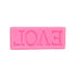 A pink silicone mould in the shape of the word "LOVE," displayed upside down. The letters are embossed, allowing for creating raised designs. The mould is rectangular and smooth, suitable for use in baking or crafts.