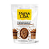 A bag of Mona Lisa Milk Chocolate Crispearls, 800g. The package features a bright yellow logo at the top, with the product name prominently displayed. The design includes images of chocolate desserts topped with round chocolate crispearls, showcasing the texture and appearance of the product. The background is white, creating a clean and modern look.