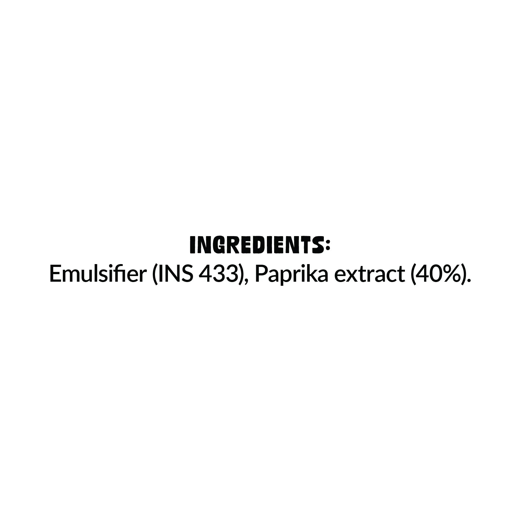List of ingredients with emulsifier (INS 433) and paprika extract (40%) on a white background.