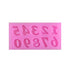 A pink silicone mould designed for crafting, featuring cut-out numbers 0 to 9 in various styles. The numbers are arranged in two rows, with the top row displaying the numbers 1, 2, 3, 4, 5, and the bottom row showing 0, 6, 7, 8, 9.