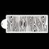The image features a white cake stencil shaped like a long rectangular strip with rounded ends. The stencil displays a decorative pattern resembling wood grain, with alternating lines and shapes that mimic the texture and appearance of tree bark. The background is black, contrasting with the white stencil.