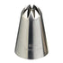 A stainless steel piping nozzle with a conical shape and a star-shaped opening at the top. The nozzle is labeled "8CS" and has a smooth, shiny surface. The design allows for intricate decorative piping of frosting and other soft materials.