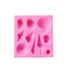 Image of a pink silicone mold designed for crafting, featuring various seashell shapes. The mold contains ten different cavities, including designs resembling spiral shells, scallops, and other marine shell forms, all arranged in a square layout. The silicone is bright pink and flexible, suitable for use in baking, resin casting, or other creative projects.