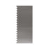 "A stainless steel scraper with a smooth rectangular blade, featuring notches along one edge for added functionality. The surface is shiny and metallic, indicating high-quality material."