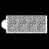 The image features a rectangular cake stencil with a floral design. The stencil displays a repetitive pattern of various flowers, including daisies and other floral shapes, all outlined in black against a white background. The design is intricate and densely arranged, making it suitable for decorating cakes or pastries. One end of the stencil has a rounded handle with a hole, allowing for easy handling. The overall look is elegant and decorative, perfect for enhancing baked goods.