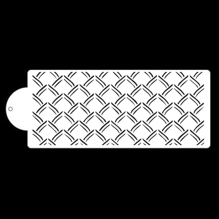 The image features a cake stencil, labeled &