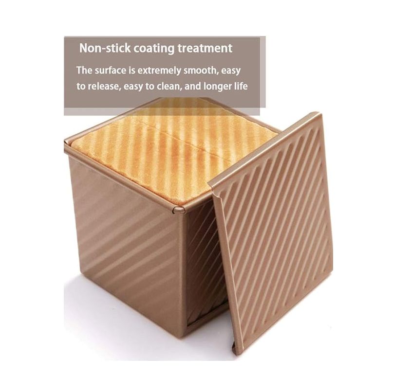 Square bread mould with non-stick surface on a white background