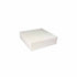 A square white cake dummy with dimensions 200 mm x 200 mm x 75 mm, featuring a flat top and straight edges, used for cake decoration practice or display.