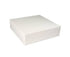 A square, white cake dummy with dimensions of 150 mm x 150 mm x 150 mm, featuring a smooth surface and straight edges, designed for cake decorating practice or display.