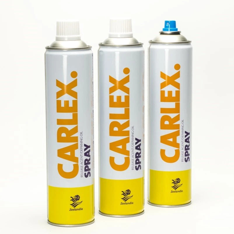 Three CARLEX spray cans on a white background